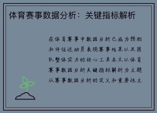 体育赛事数据分析：关键指标解析